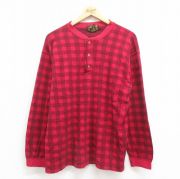 L★古着 エディーバウアー 長袖 ビンテージ Tシャツ メンズ 90年代 90s ヘンリーネック USA製 赤 レッド チェック 【spe】 25aug09 中古