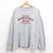 XL★古着 ROOTS 長袖 ビンテージ Tシャツ メンズ 00年代 00s ビッグロゴ 大きいサイズ クルーネック カナダ製 グレー 霜降り 【spe】 25aug12 中古