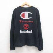 L★古着 チャンピオン champion 長袖 Tシャツ メンズ ティンバーランド クルーネック 黒 ブラック 【spe】 25aug13 中古