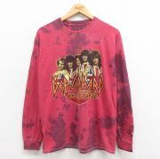 M★古着 長袖 ロック バンド Tシャツ メンズ デフレパード コットン クルーネック エンジ タイダイ 【spe】 25aug18 中古
