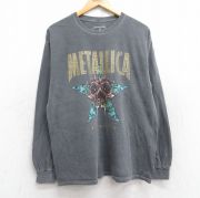 L★古着 長袖 ロック バンド Tシャツ メンズ メタリカ パスヘッド コットン クルーネック 濃グレー 【spe】 25aug18 中古