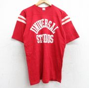 L★古着 半袖 ビンテージ フットボール Tシャツ メンズ 80年代 80s ユニバーサルスタジオ クルーネック USA製 赤 レッド 【spe】 25aug18 中古