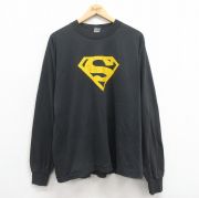 XL★古着 フルーツオブザルーム 長袖 ビンテージ Tシャツ メンズ 90年代 90s スーパーマン クルーネック USA製 黒 ブラック 【spe】 25aug21 中古