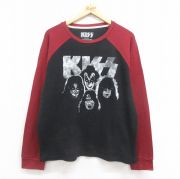 XL★古着 長袖 ロック バンド サーマル Tシャツ メンズ キッス KISS 大きいサイズ ツートンカラー クルーネック 黒他 ブラック 【spe】 25aug27 中古