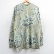XL★古着 長袖 ビンテージ Tシャツ メンズ 00年代 00s Ghost 木 総柄 ロング丈 コットン クルーネック ベージュ系他 カーキ 迷彩 【spe】 25aug28 中古