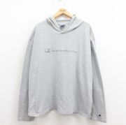 XL★古着 チャンピオン champion 長袖 ビンテージ Tシャツ パーカー メンズ 90年代 90s ビッグロゴ 刺繍 大きいサイズ USA製 グレー 【spe】 25aug29 中古