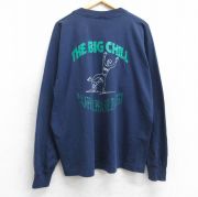 XL★古着 フルーツオブザルーム 長袖 ビンテージ Tシャツ メンズ 90年代 90s THE BIG CHILL 男性 大きいサイズ クルーネック USA製 紺 ネイビー 【spe】 25aug29 中古