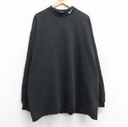 XL★古着 ナイキ NIKE 長袖 ビンテージ Tシャツ メンズ 90年代 90s ワンポイントロゴ 大きいサイズ ロング丈 コットン モックネック ハイネック USA製 黒 ブラック 【spe】 25aug29 中古
