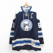 XL★古着 リーボック REEBOK 長袖 Tシャツ アイスホッケー ジャージ メンズ NHL コロンバスブルージャケッツ ナッシュ61 大きいサイズ メッシュ地 Vネック 紺 ネイビー ユニフォーム ゲームシャツ 【spe】 25aug29 中古