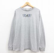 XL★古着 アディダス adidas 長袖 ビンテージ Tシャツ メンズ 90年代 90s ワンポイントロゴ 大きいサイズ クルーネック USA製 グレー 霜降り 【spe】 25aug30 中古