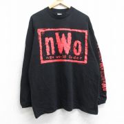 XL★古着 長袖 ビンテージ Tシャツ メンズ 90年代 90s ニューワールドオーダー プロレス コットン クルーネック 黒 ブラック 【spe】 25aug30 中古