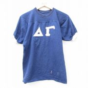 M★古着 半袖 ビンテージ フットボール Tシャツ メンズ 90年代 90s ギリシャ文字 クルーネック 紺 ネイビー 【spe】 25aug30 中古