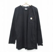 XL★古着 カーハート Carhartt 長袖 Tシャツ メンズ ワンポイントロゴ 胸ポケット付き ロング丈 大きいサイズ クルーネック 黒 ブラック 【spe】 25sep03 中古