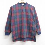 M★古着 エルエルビーン LLBEAN 長袖 ビンテージ Tシャツ メンズ 80年代 80s ヘンリーネック エンジ系他 チェック 【spe】 25sep03 中古
