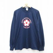 XL★古着 フルーツオブザルーム 長袖 ビンテージ Tシャツ メンズ 90年代 90s サッカーボール 大きいサイズ コットン クルーネック USA製 紺 ネイビー 【spe】 25sep03 中古