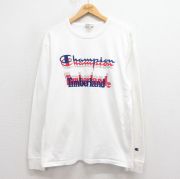 L★古着 チャンピオン champion 長袖 Tシャツ メンズ ティンバーランド ビッグロゴ コットン クルーネック 白 ホワイト 【spe】 25sep05 中古