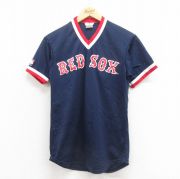 S★古着 マジェスティック 半袖 ビンテージ Tシャツ メンズ 80年代 80s MLB ボストンレッドソックス メッシュ地 Vネック USA製 紺 ネイビー メジャーリーグ ベースボール 野球 【spe】 25sep05 中古