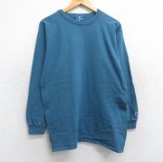 L★古着 チャンピオン Champion 長袖 ビンテージ Tシャツ メンズ 90年代 90s ワンポイントロゴ コットン クルーネック USA製 青緑系 【spe】 25sep17 中古