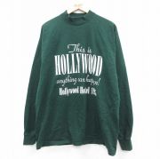 XL★古着 フルーツオブザルーム 長袖 ビンテージ Tシャツ メンズ 90年代 90s HOLLYWOOD ロング丈 コットン クルーネック USA製 緑 グリーン 【spe】 25sep25 中古