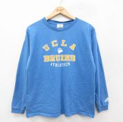L★古着 アディダス adidas 長袖 ビンテージ Tシャツ メンズ 90年代 90s UCLA コットン クルーネック USA製 薄紺 ネイビー 【spe】 25sep25 中古