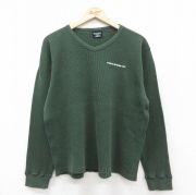 XL★古着 ラルフローレン Ralph Lauren ポロジーンズ 長袖 ブランド ビンテージ サーマル Tシャツ メンズ ワンポイントロゴ 大きいサイズ コットン Vネック カナダ製 緑 グリーン 【spe】 25sep25 中古