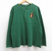 XL★古着 長袖 サーマル Tシャツ メンズ ディズニー DISNEY くまのプーさん ティガー 大きいサイズ ヘンリーネック 緑 グリーン 【spe】 25sep26 中古