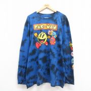XL★古着 長袖 Tシャツ メンズ ゲーム パックマン 大きいサイズ クルーネック 紺他 ネイビー タイダイ 【spe】 25sep29 中古