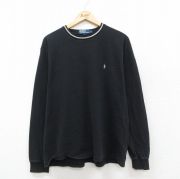XL★古着 ラルフローレン Ralph Lauren 長袖 ブランド Tシャツ メンズ 90年代 90s ワンポイントロゴ 鹿の子 コットン クルーネック 黒他 ブラック 【spe】 25sep29 中古