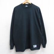 L★古着 ラッセル 長袖 ビンテージ Tシャツ メンズ 90年代 90s 無地 コットン モックネック ハイネック USA製 黒 ブラック 【spe】 25oct04 中古