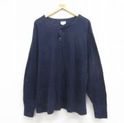 XL★古着 エルエルビーン LLBEAN 長袖 ビンテージ Tシャツ メンズ 90年代 90s 無地 大きいサイズ ヘンリーネック USA製 紺 ネイビー 【spe】 25oct23 中古