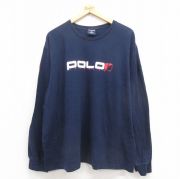 XL★古着 ラルフローレン Ralph Lauren ポロスポーツ 長袖 ブランド Tシャツ メンズ 00年代 00s ビッグロゴ 大きいサイズ コットン クルーネック 紺 ネイビー 【spe】 25oct23 中古