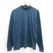 L★古着 エルエルビーン LLBEAN 長袖 ビンテージ Tシャツ メンズ 90年代 90s ハイネック モックネック 紺 ネイビー ボーダー 【spe】 25oct23 中古