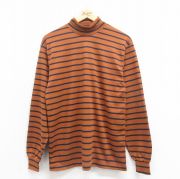 M★古着 エルエルビーン LLBEAN 長袖 ビンテージ Tシャツ メンズ 90年代 90s ハイネック モックネック 茶 ブラウン ボーダー 【spe】 25oct23 中古