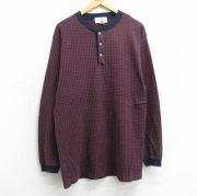 M★古着 エディーバウアー 長袖 ビンテージ Tシャツ メンズ 00年代 00s 千鳥格子 コットン ヘンリーネック 赤他【spe】 25nov18