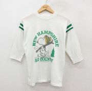 M★古着 ARTEX 7分袖 ビンテージ フットボール Tシャツ メンズ 80年代 80s ピーナッツ スヌーピー コットン クルーネック USA製 白系他【spe】 26feb06