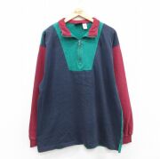 XL★古着 アメリカンイーグル 長袖 ビンテージ ハーフジップ Tシャツ メンズ 90年代 90s マルチカラー 大きいサイズ コットン 紺他【spe】 26feb10