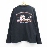 XL★古着 長袖 ビンテージ Tシャツ メンズ 90年代 90s スカル 大きいサイズ コットン ヘンリーネック USA製 黒【spe】 26feb20