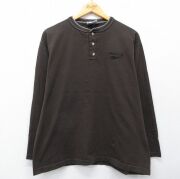 M★古着 リーボック 長袖 ビンテージ Tシャツ メンズ 90年代 90s ワンポイントロゴ コットン ヘンリーネック こげ茶【spe】 26feb24