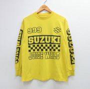 M★古着 長袖 ヒップホップ ラップ Tシャツ メンズ ジュースワールド スズキ コットン クルーネック USA製 黄【spe】 26feb28