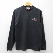 M★古着 長袖 ビンテージ Tシャツ メンズ 90年代 90s ディズニー ディズニーワールド コットン ヘンリーネック 黒【spe】 26mar04