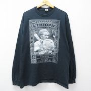 XL★古着 長袖 ビンテージ Tシャツ メンズ 90年代 90s ETHIOPIE コットン クルーネック USA製 黒【spe】 26mar13