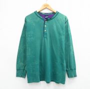L★古着 デュオフォールド duofold 長袖 ビンテージ Tシャツ メンズ 90年代 90s 無地 コットン ヘンリーネック USA製 緑【spe】 26mar13