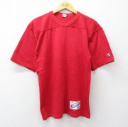 M★古着 チャンピオン champion 半袖 ビンテージ フットボール Tシャツ メンズ 80年代 80s 無地 Vネック USA製 赤【spe】 26mar28