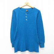 L★古着 長袖 ビンテージ サーマル Tシャツ メンズ 90年代 90s 無地 ヘンリーネック USA製 青【spe】 26mar31