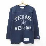 M★古着 チャンピオン champion 長袖 フットボール Tシャツ メンズ テキサス コットン クルーネック 紺【spe】 26mar31