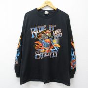 XL★古着 長袖 ビンテージ Tシャツ メンズ 00年代 00s スケルトン バイク 大きいサイズ コットン クルーネック 黒【spe】 26apr01