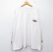 XL★古着 ハーレーダビッドソン 長袖 Tシャツ メンズ ビッグロゴ 胸ポケット付き 大きいサイズ クルーネック 生成り【spe】 26apr02