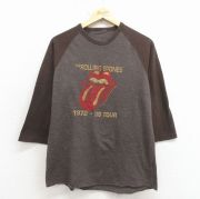 M★古着 7分袖 ビンテージ ロック バンド Tシャツ メンズ 00年代 00s ローリングストーンズ ラグラン クルーネック 茶 霜降り他【spe】 26apr06