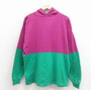 XL★古着 チャンピオン champion 長袖 ビンテージ Tシャツ パーカー メンズ 90年代 90s ワンポイントロゴ コットン USA製 緑他【spe】 26apr06