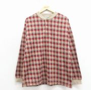 XL★古着 エルエルビーン 長袖 ビンテージ Tシャツ メンズ 90年代 90s 大きいサイズ コットン ヘンリーネック USA製 ベージュ他 チェック【spe】 26apr06